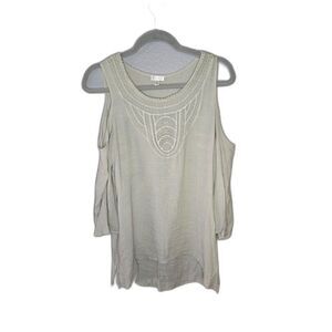 Spense Women's Cold Shoulder 3/4 Sleeve Crochet Top Size Medium